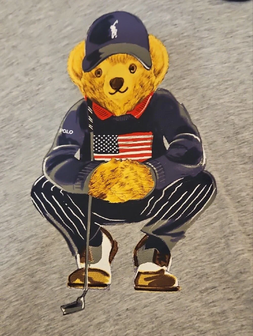 Polo by Ralph Lauren XL Light Gray Polo Bear Golf Hooded Long-Sleeve Shirt